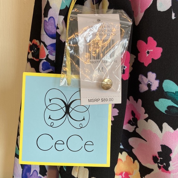 NWT CeCe Bright Floral Collared Top, M - Picture 6 of 10